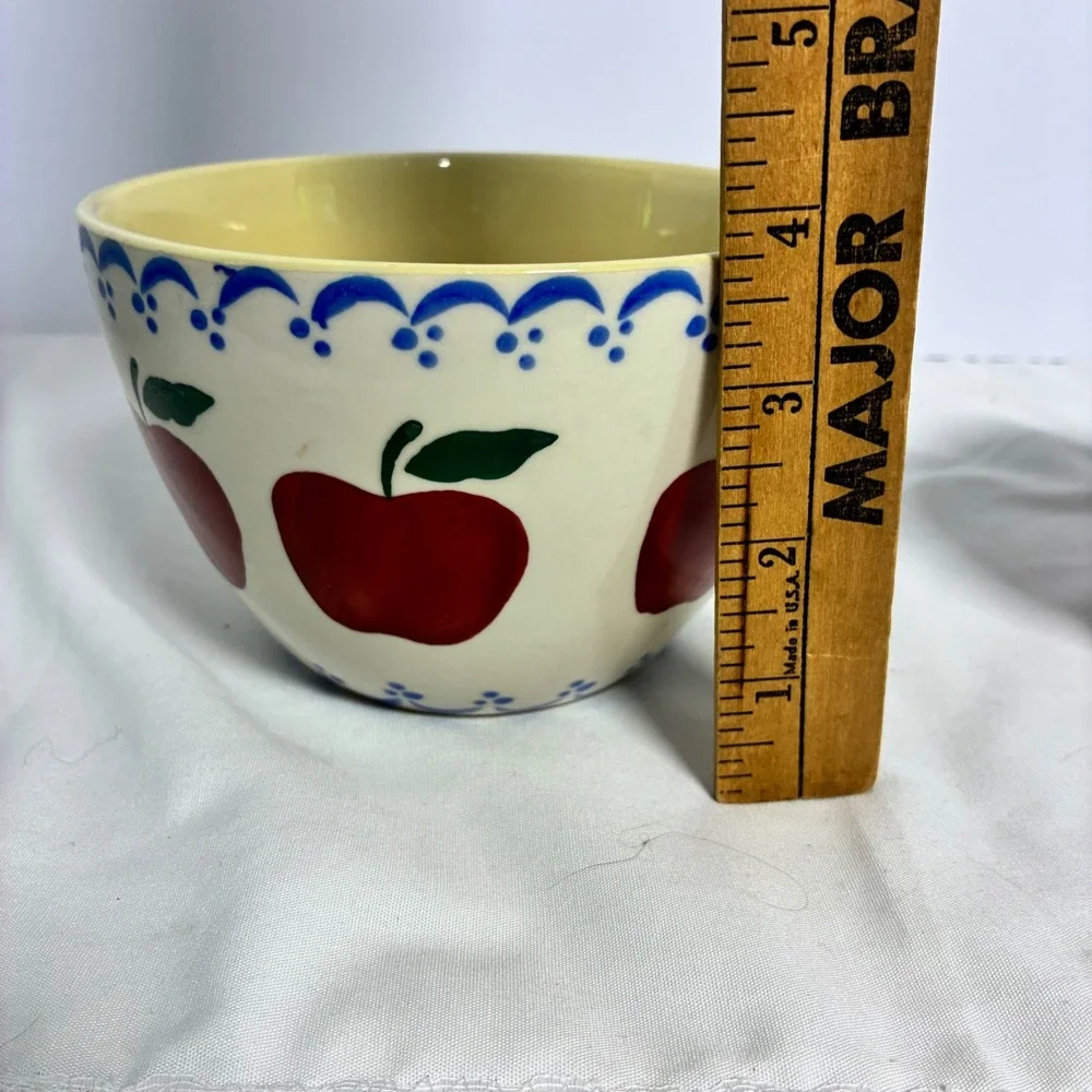 2 N-D Nesting Bowls Apple Hand Painted Ceramic Country Kitchen Cottage Farmhouse